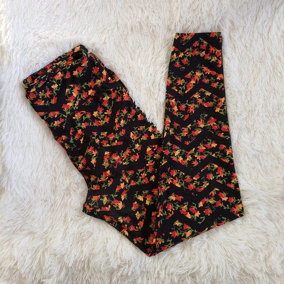 LuLaRoe Other - Lularoe floral leggings in chevron pattern